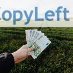 Crop farmer showing money in green summer field in countryside
