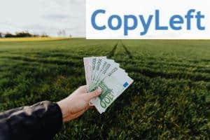 Crop farmer showing money in green summer field in countryside