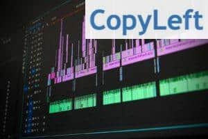 Close-up of a professional audio and video editing software interface with waveform displays.